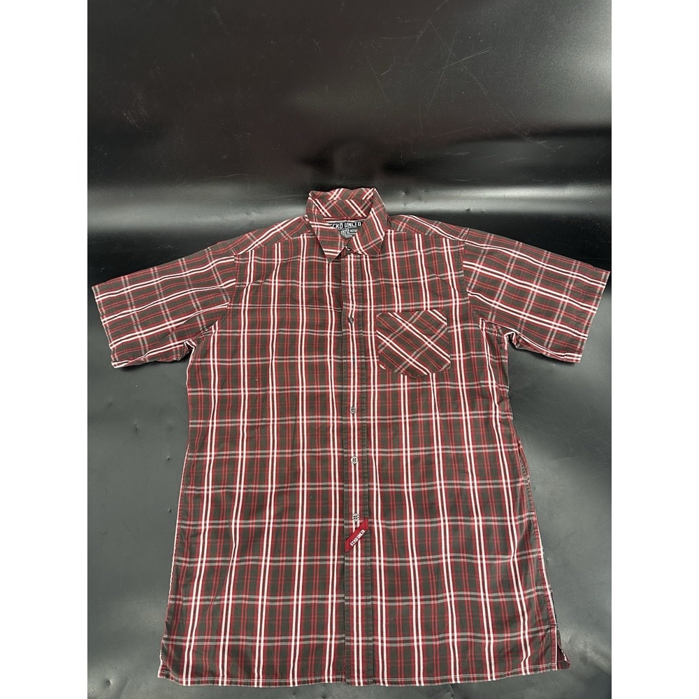 Ecko‎ Unltd Plaid Button Down Shirt Men's Medium Red Black White Short Sleeve